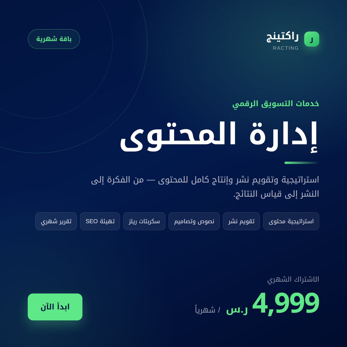 خدمة إدارة المحتوى من راكتينج بسعر 4999 ريال شهرياً